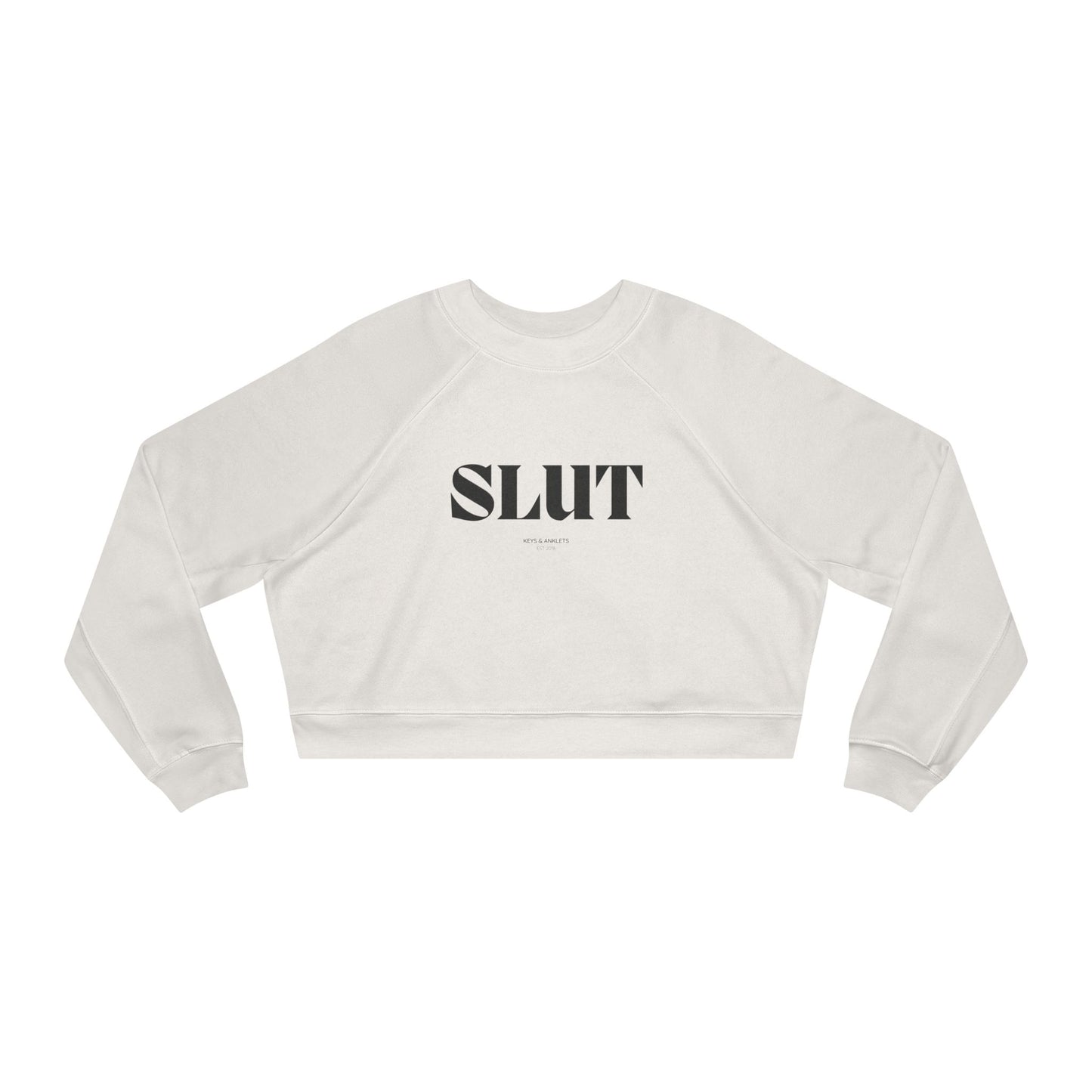 Trendy Women's Cropped Fleece Pullover with Bold 'SL*T' Design and Spade Graphic