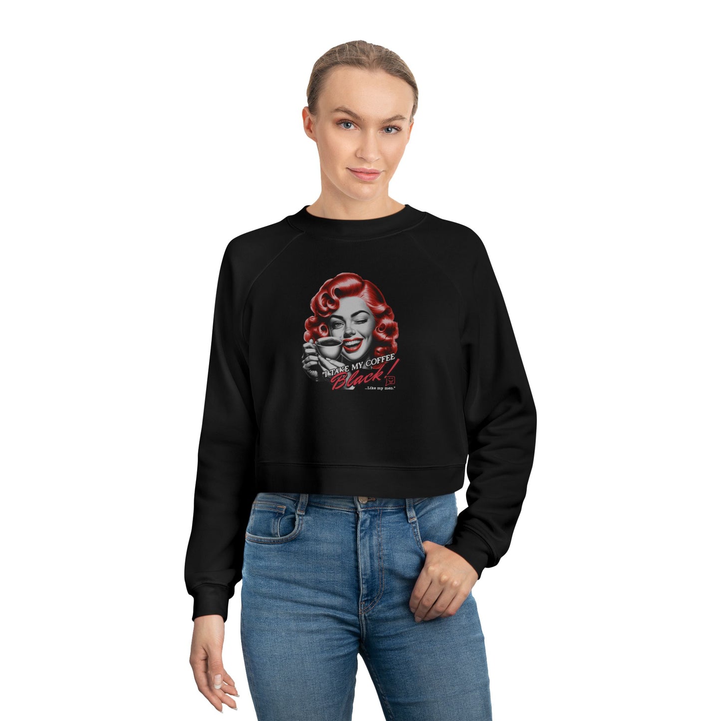 I take my Coffee Black - Women’s Cropped Fleece Pullover