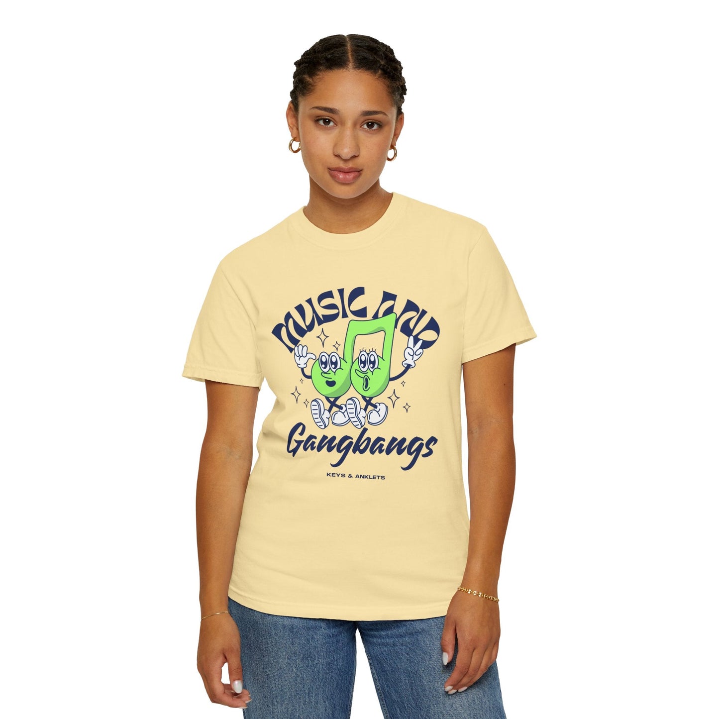 Music & Gangbangs- Retro Unisex Garment-Dyed Tee