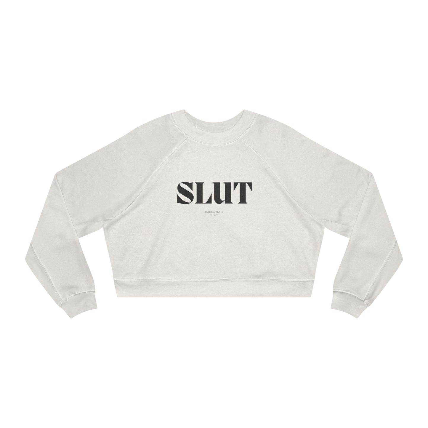 Trendy Women's Cropped Fleece Pullover with Bold 'SL*T' Design and Spade Graphic