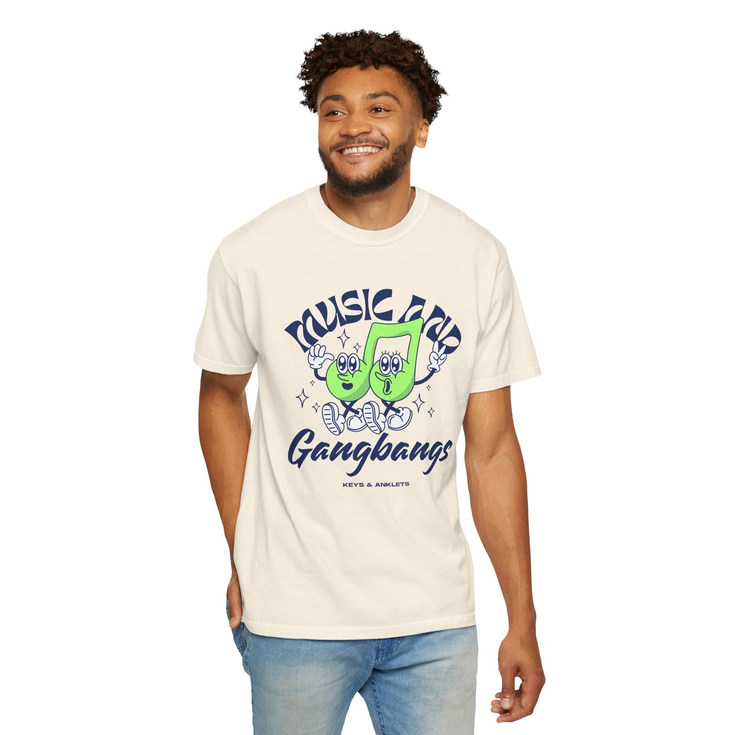 Music & Gangbangs- Retro Unisex Garment-Dyed Tee