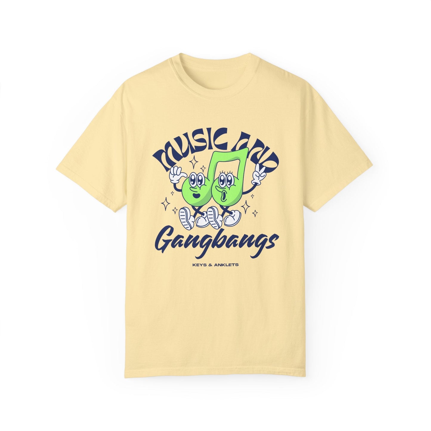 Music & Gangbangs- Retro Unisex Garment-Dyed Tee