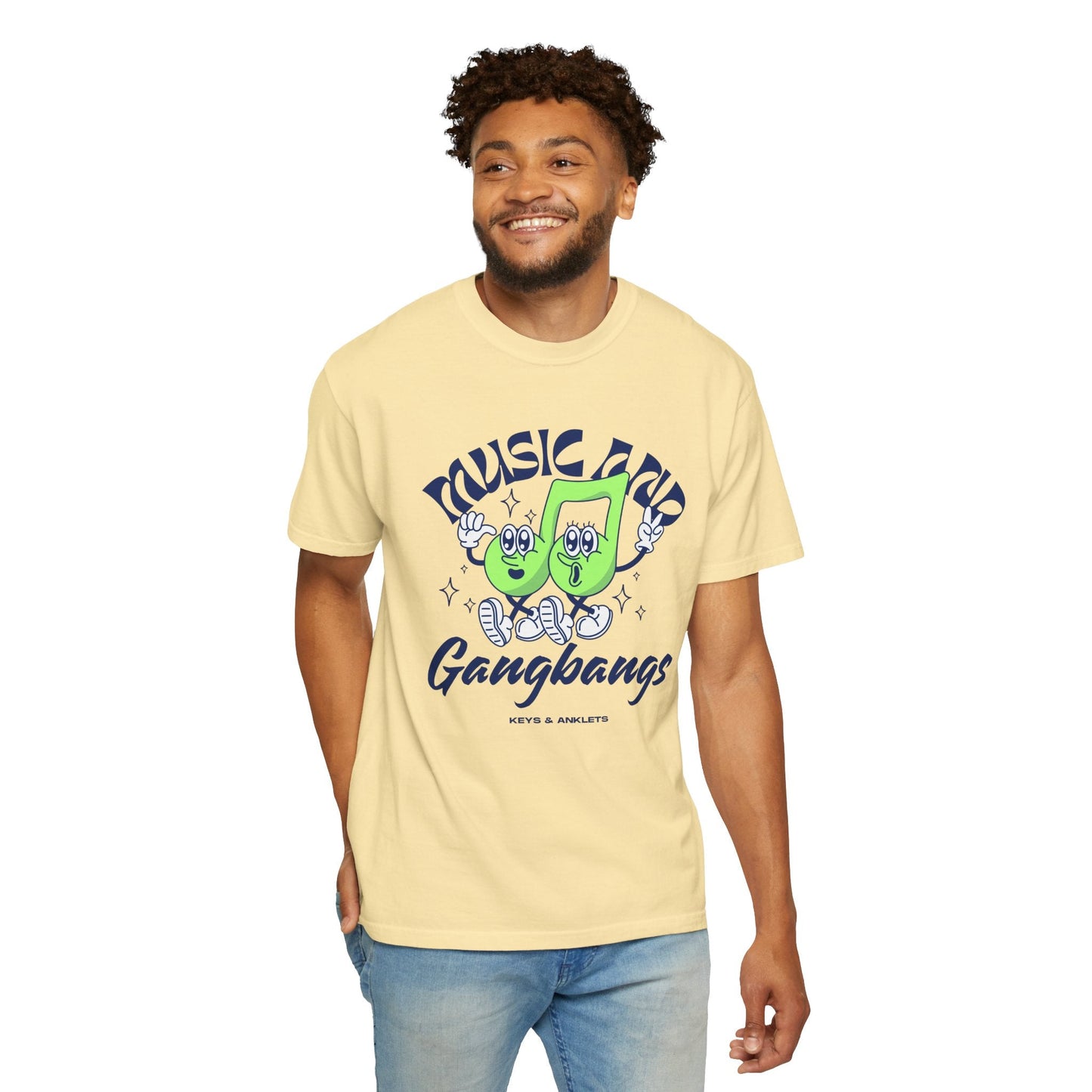 Music & Gangbangs- Retro Unisex Garment-Dyed Tee